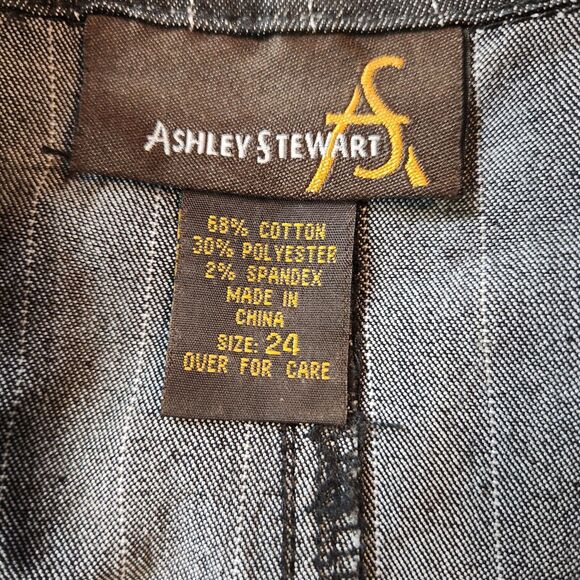 Ashley Stewart Women's 24 Navy White Striped STRETCH Long Sleeve Blazer Jacket - Picture 2 of 10